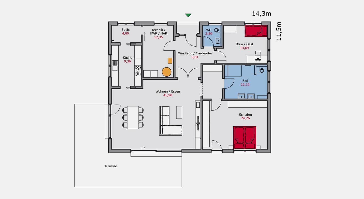 Grundriss – Bungalow b.116