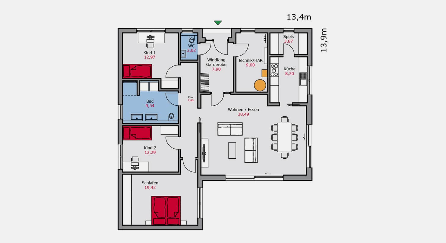 Grundriss – Bungalow b.138