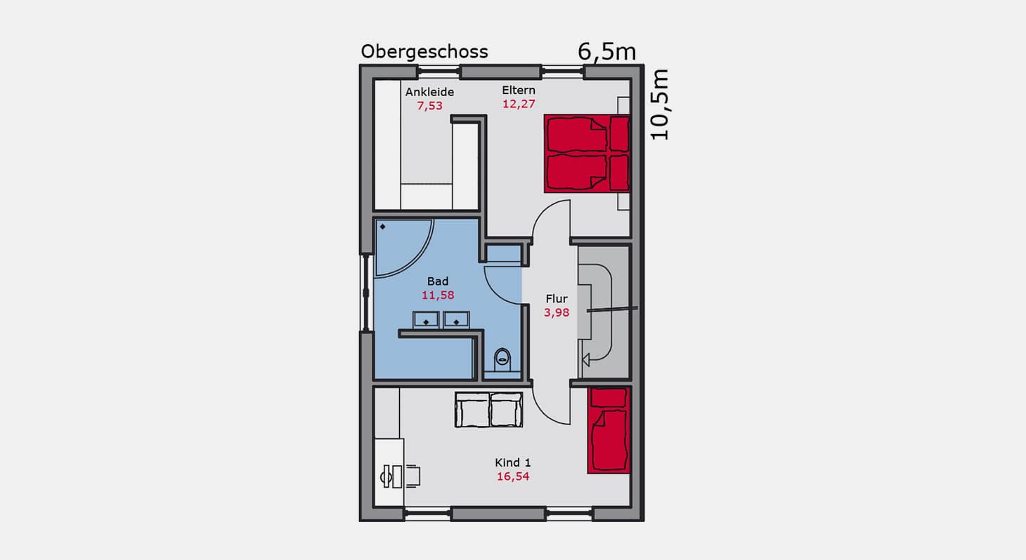 Grundriss – Doppelhaus d.145 OG