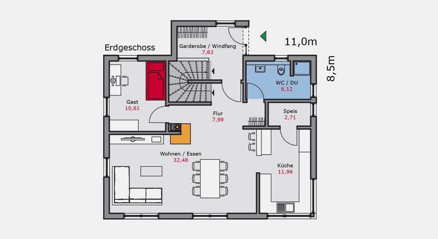 Grundriss – Einfamilienhaus e.128 EG