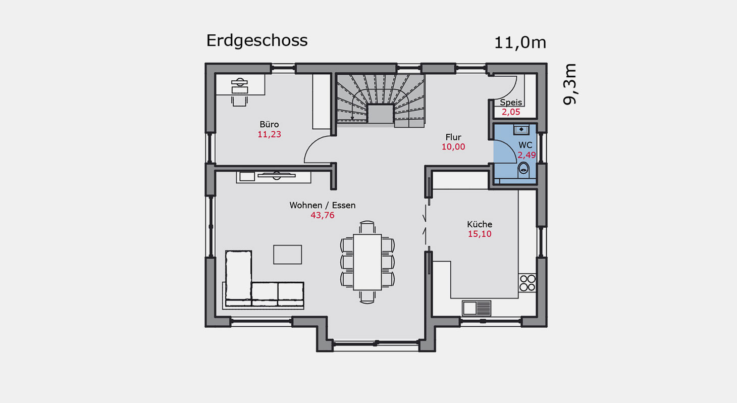 Grundriss - Einfamilienhaus e.136 EG