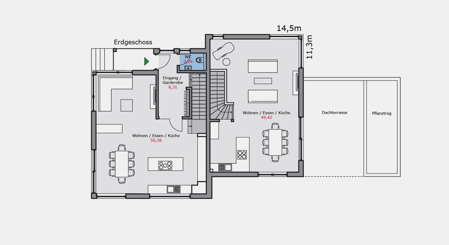 Grundriss - Zweifamilienhaus z.142 EG