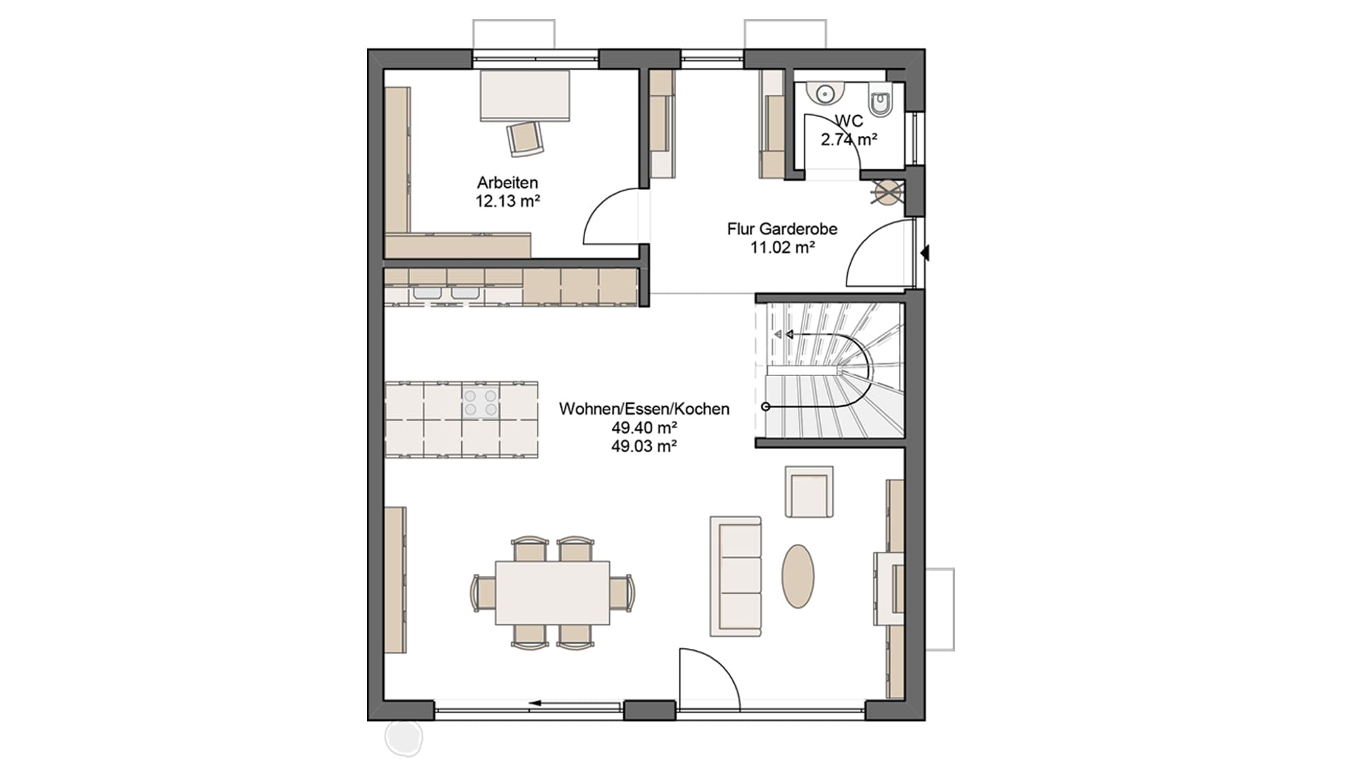 Projektierung Doppelhaushälfte in Backnang Grundriss Erdgeschoss - TALBAU-Haus
