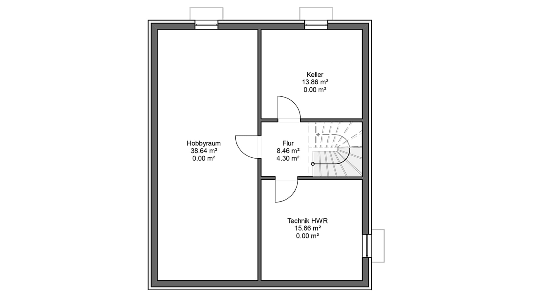 Projektierung Doppelhaushälfte in Backnang Grundriss Keller - TALBAU-Haus